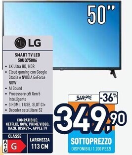 Unieuro Lg smart tv led 50uq75006 offerta