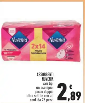 Conad Superstore ASSORBENTI NUVENIA vari tipi un esempio: pacco doppio ultra sottile con ali conf. da 28 pezzi offerta