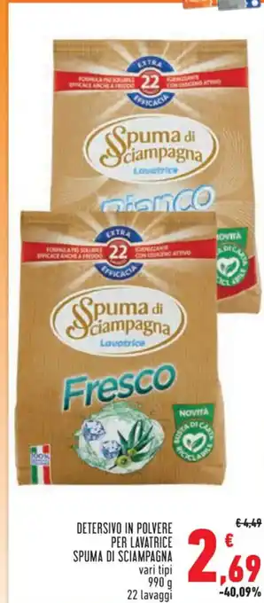 Conad Superstore DETERSIVO IN POLVERE PER LAVATRICE SPUMA DI SCIAMPAGNA vari tipi 22 lavaggi 990 g offerta