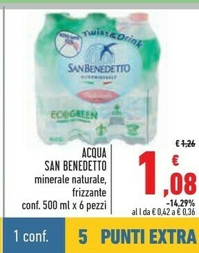 Conad Superstore San Benedetto Acqua Minerale Naturale Frizzante 500 G(ml) offerta