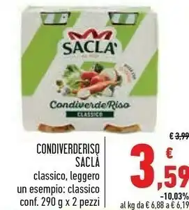 Conad Saclà Condiverde Riso Classico Gusto Ricco 580 G(ml) offerta