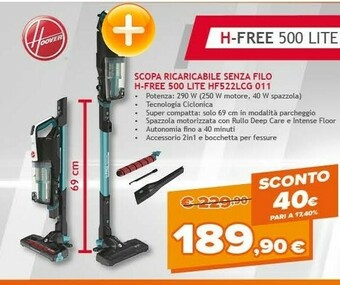 Hoover Scopa Ricaricabile Senza Filo H-Free 500 Lite HF522LCG 011