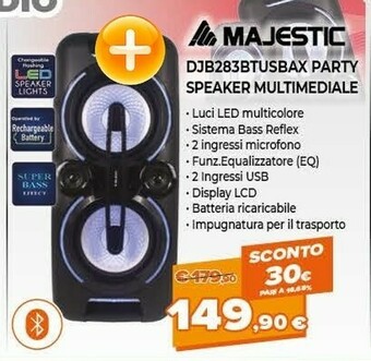 Expert New Majestic DJB-283 BT USB AX 150 W Sistema PA Trolley Nero offerta