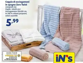 In'S Mercato Zero Twist Coppia Di Asciugamani In Spugna offerta