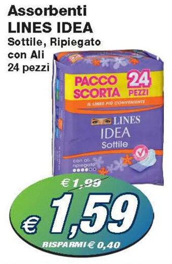 Assorbenti LINES IDEA Sottile, Ripiegato con Ali 24 pezzi