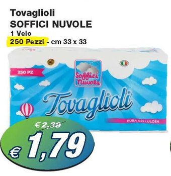 Tovaglioli SOFFICI NUVOLE 1 Velo 250 Pezzi - cm 33 x 33