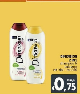 Deco Supermercati Dimension 2 In 1 Shampoo/Balsamo offerta