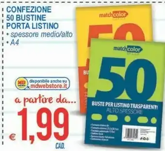 MD Discount Matchcolor Confezione 50 Bustine Porta Listino offerta