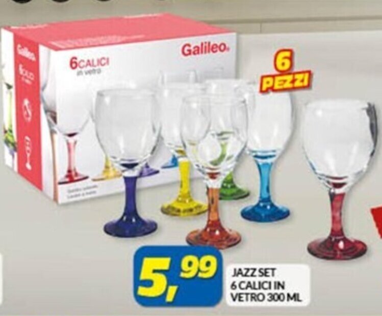 Risparmio Casa 6 CALICI IN VETRO 300 ML JAZZ SET offerta
