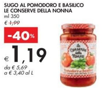 SUGO AL POMODORO E BASILICO LE CONSERVE DELLA NONNA ml 350