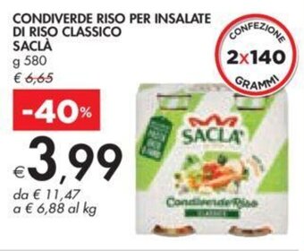 Bennet CONDIVERDE RISO PER INSALATE DI RISO CLASSICO SACLÀ g 580 offerta