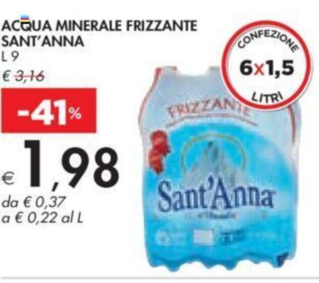 Bennet ACQUA MINERALE FRIZZANTE SANT'ANNA 9 l offerta