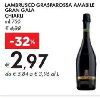 Bennet LAMBRUSCO GRASPAROSSA AMABILE GRAN GALA CHIARLI ml 750 offerta