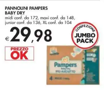Bennet PANNOLINI PAMPERS BABY DRY midi conf. da 172, maxi conf. da 148, junior conf. da 136 offerta