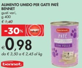 ALIMENTO UMIDO PER GATTI PATÈ BENNET gusti vari g 400