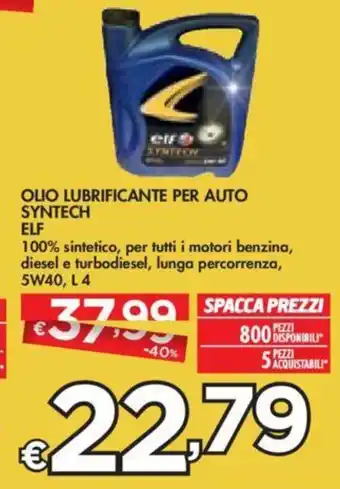 Bennet OLIO LUBRIFICANTE PER AUTO SYNTECH ELF L 4 offerta