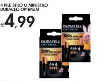 4 PILE STILO O MINISTILO DURACELL OPTIMUM