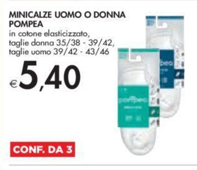 Bennet MINICALZE UOMO O DONNA POMPEAMINICALZE UOMO O DONNA POMPEA aglie donna 35/38 - 39/42, taglie uomo 39/42 - 43/46 offerta