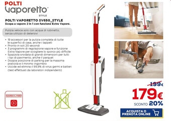 Euronics POLTI VAPORETTO SV650_STYLE Scopa a vapore 2 in 1 con funzione Extra Vapore offerta