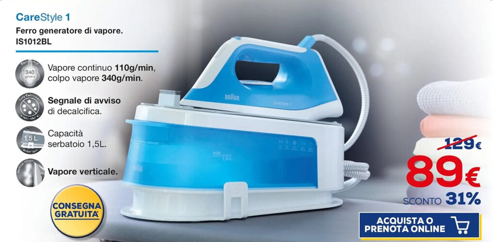 Ferro Da Stiro Braun Carestyle1 IS1012BL - Generatore Vapore, 340g/min Colpo Vapore, Autospegnimento, Azzurro - Foto 12