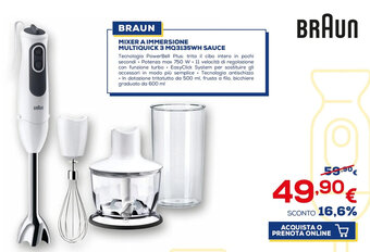 BRAUN MIXER A IMMERSIONE MULTIQUICK 3 MQ3135WH SAUCE