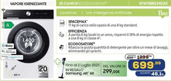 Euronics Samsung Lavatrice con Intelligenza Artificiale WW11BB534DAE offerta