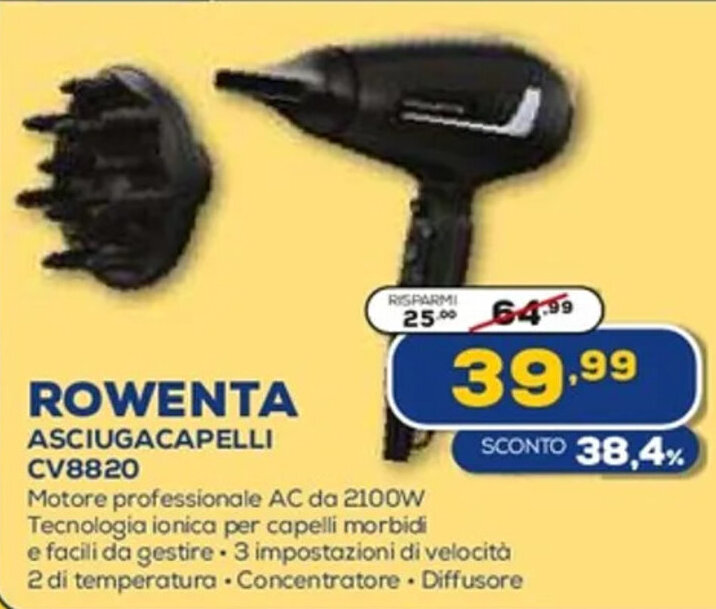 Euronics ROWENTA ASCIUGACAPELLI CV8820 offerta