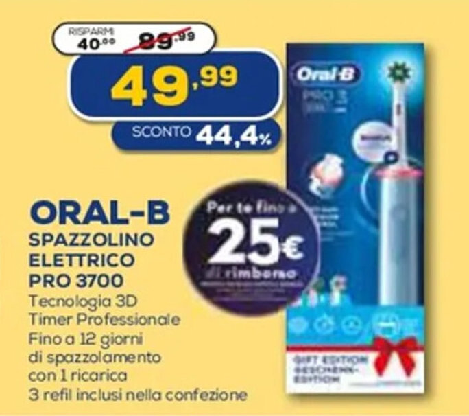 Euronics ORAL-B SPAZZOLINO ELETTRICO PRO 3700 offerta