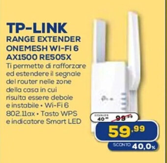 TP-LINK RANGE EXTENDER ONEMESH WI-FI 6 AX1500 RE505X