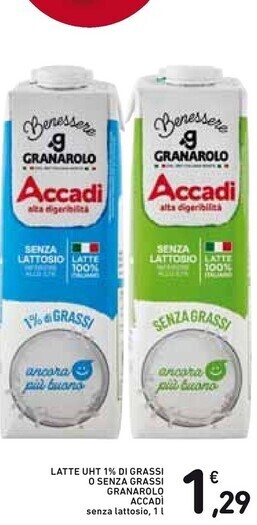 Granarolo accadi latte uht 1% di grassi o senza grassi