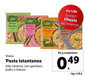 Lidl Vitasia pasta istantanea offerta