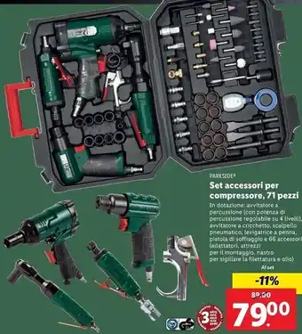 Parkside set accessori per compressore, 71 pezzi