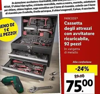 Lidl Parkside cassetta degli attrezzi con avvitatore ricaricabile, 92 pezzi offerta