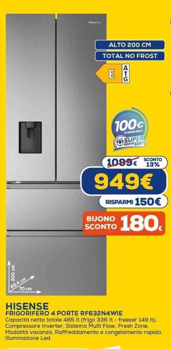 HISENSE FRIGORIFERO 4 PORTE RF632N4WIE