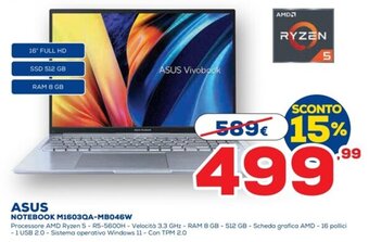 Euronics ASUS NOTEBOOK M1603QA-MB046W offerta