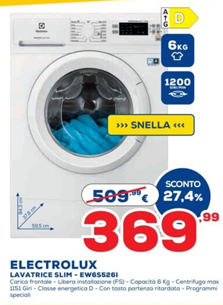 Euronics ELECTROLUX LAVATRICE SLIM - EW6S5261 offerta