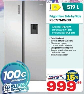 Euronics Frigorifero Side by Side RS677N4WCD offerta