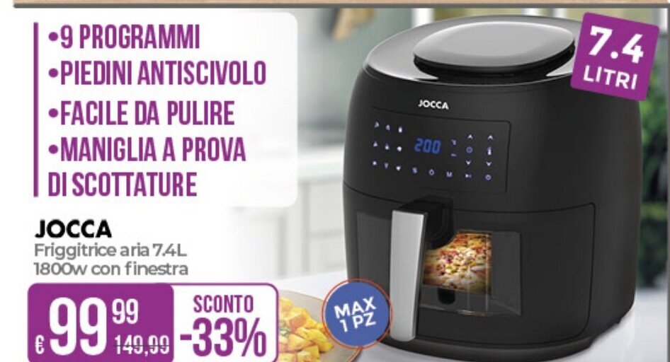 Portobello JOCCA Friggitrice aria 7.4L 1800w con finestra offerta