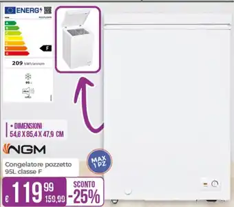 NGM Congelatore pozzetto 95L classe F