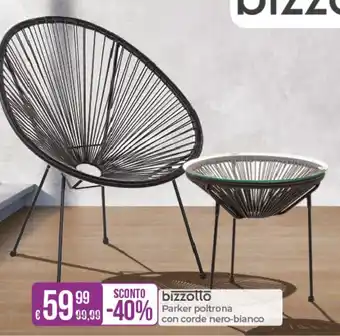Bizzotto Parker poltrona con corde nero-bianco