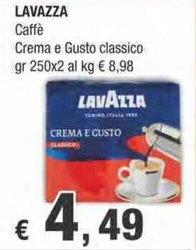 Crai LAVAZZA Caffè Crema e Gusto classico gr 250x2 offerta