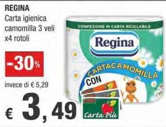Crai REGINA Carta igienica camomilla 3 veli x4 rotoli offerta