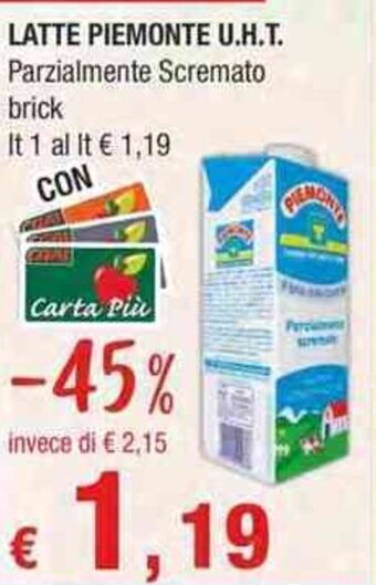 Crai LATTE PIEMONTE U.H.T. Parzialmente Scremato brick lt 1 offerta