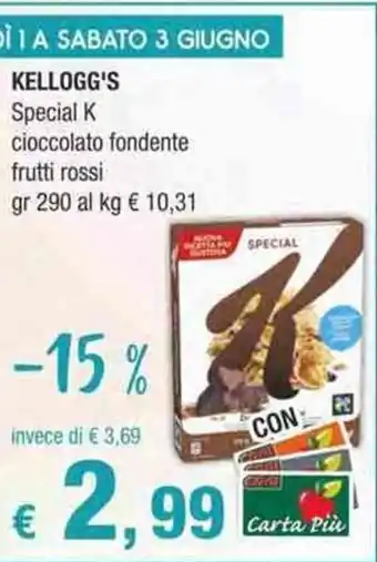 Crai KELLOGG'S Special K cioccolato fondente frutti rossi gr 290 offerta