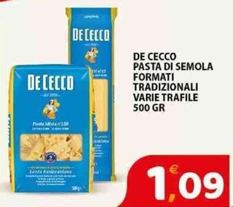 DE CECCO PASTA DI SEMOLA FORMATI TRADIZIONALI VARIE TRAFILE 500 GR