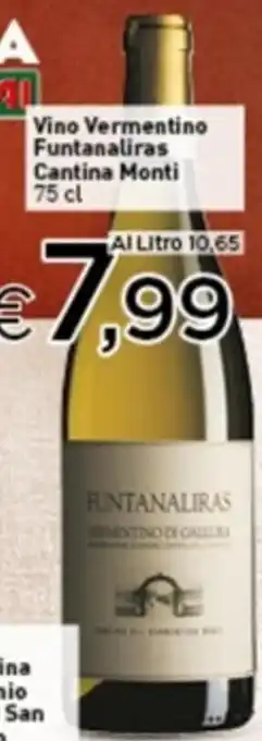 Crai Vino Vermentino Funtanaliras Cantina Monti 75 cl offerta