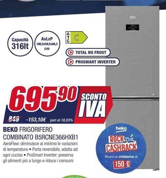 Trony BEKO FRIGORIFERO COMBINATO B5RCNE366HXB1 offerta