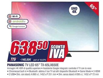 PANASONIC TV LED 65" TX-65LX650E