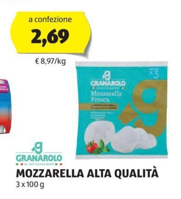 ALDI GRANAROLO MOZZARELLA ALTA QUALITÀ 3 x 100 g offerta