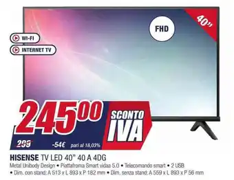 Trony HISENSE TV LED 40" 40 A 4DG offerta